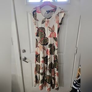 Chaps Floral Maxi Dress with Cream and Pink Tones